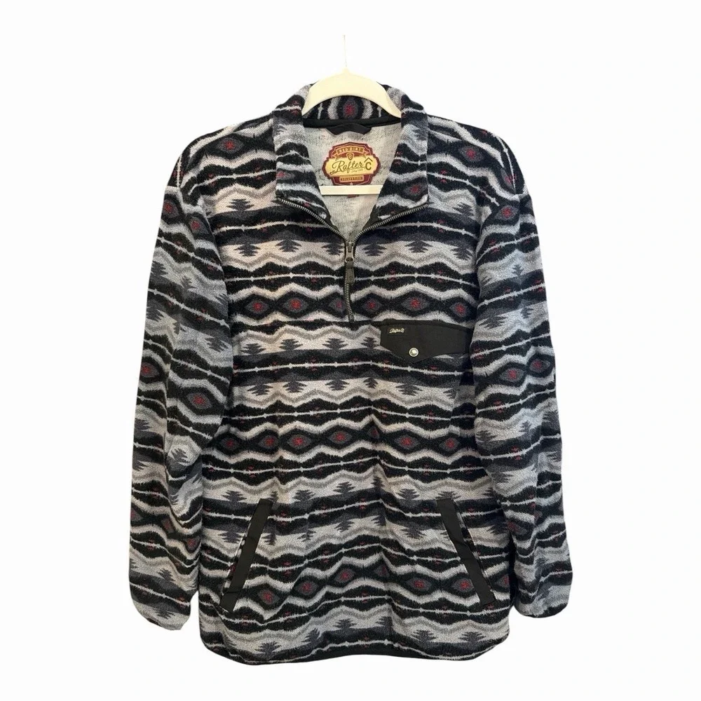 Rafter C Southwestern Aztec Quarter Zip Pullover Fleece‎ Jacket Medium